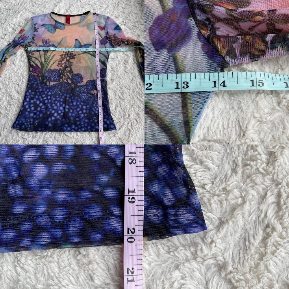 SOLD Just In Time USA floral butterfly mesh top vintage Y2K rhinestone beaded S - Picture 5 of 13